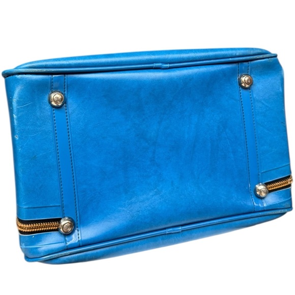 Vintage 80s Blue Bowling Bag Vinyl Tote with Ball Holder, Retro Bowling Bag - Picture 5 of 17